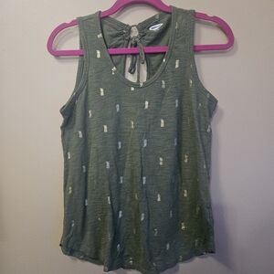 Old Navy Women's Size S 100% Cotton Green Tank Top Metalic Pineapples